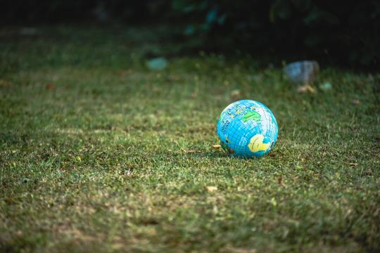 "globe" ball laying on grass