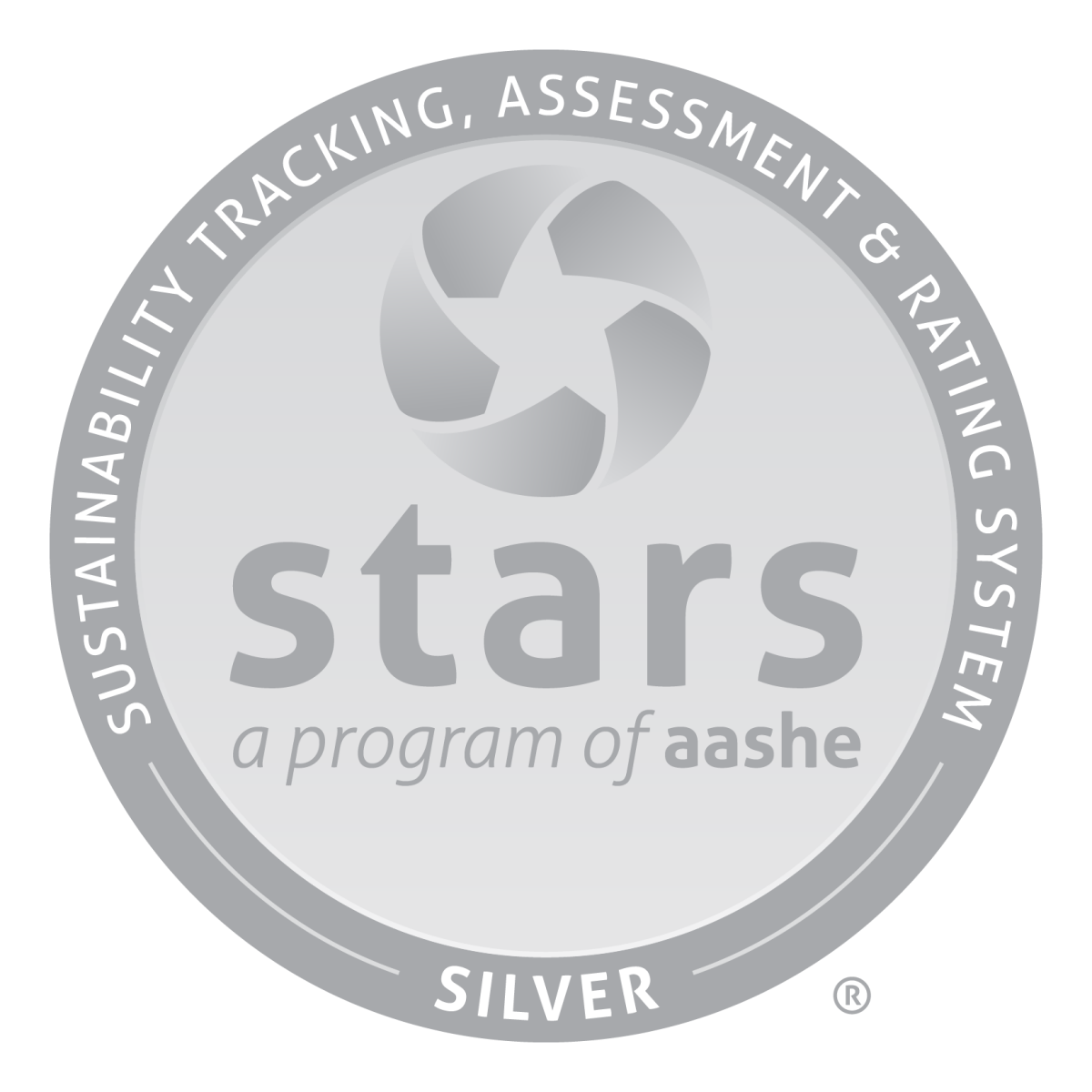 Silver award for stars (Sustainability Tracking, Assessment & Rating System), a program of aashe. 