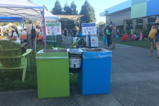 Compost, Trash, and Recycling Bin and Daily Acts Concert Trash cans at concert