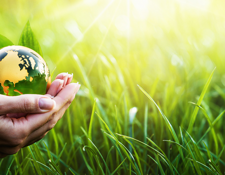 hands holding a small earth globe
