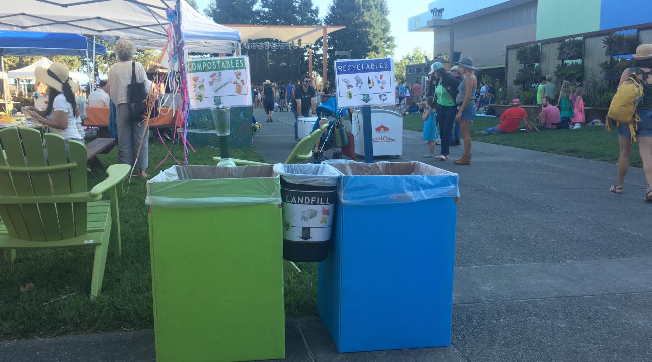 Trash cans at concert