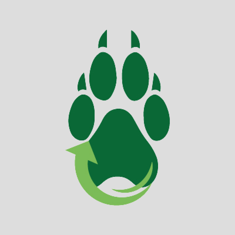 graphic of green wolf paw print with recycling symbol