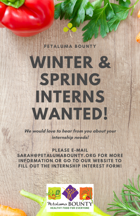 Winter and Spring Internships - Petaluma Bounty