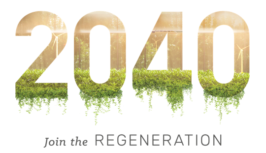 image of characters "2040 Join the Regeneration" with plants growing off the 2040