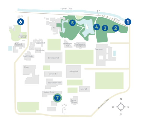 map of SSU campus showing green spaces