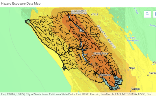 "hazard exposure data map" of Sonoma County and surrounding area