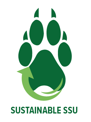 image of a wolf paw with recycling symbol imbedded "Sustainable SSU"