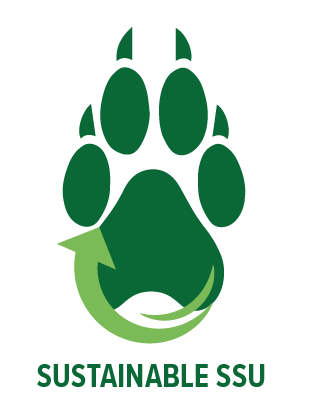 graphic of seawolf paw print with recycling symbotl